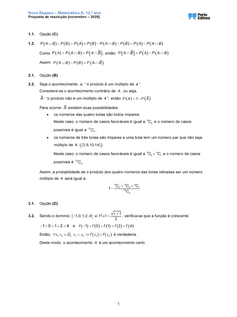 Resolução de Matemática A 12.º Ano | PDF | Objetos matemáticos ...