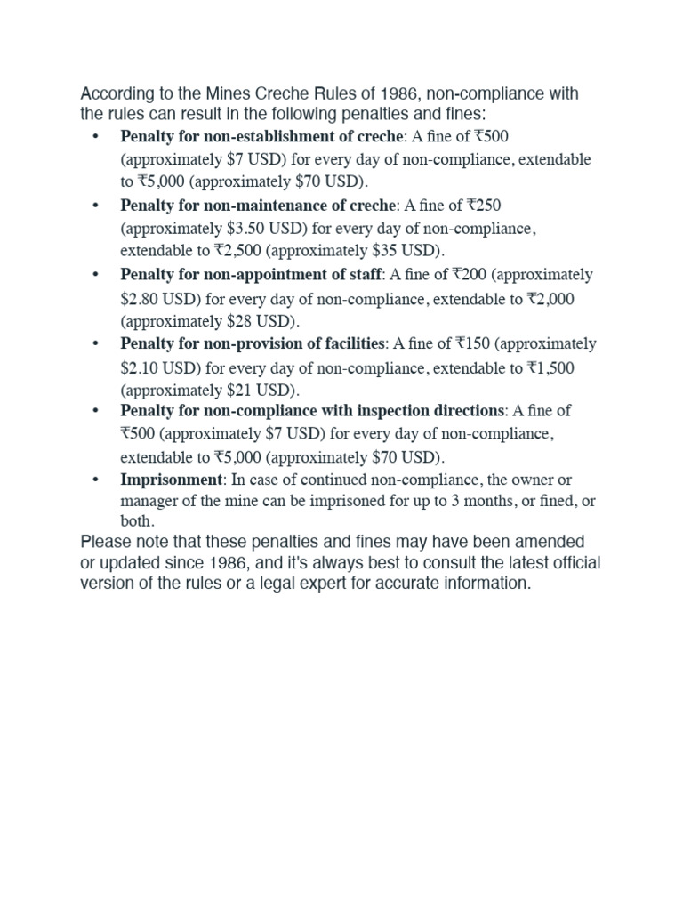 Mines Creche Rules Penalties Overview | PDF