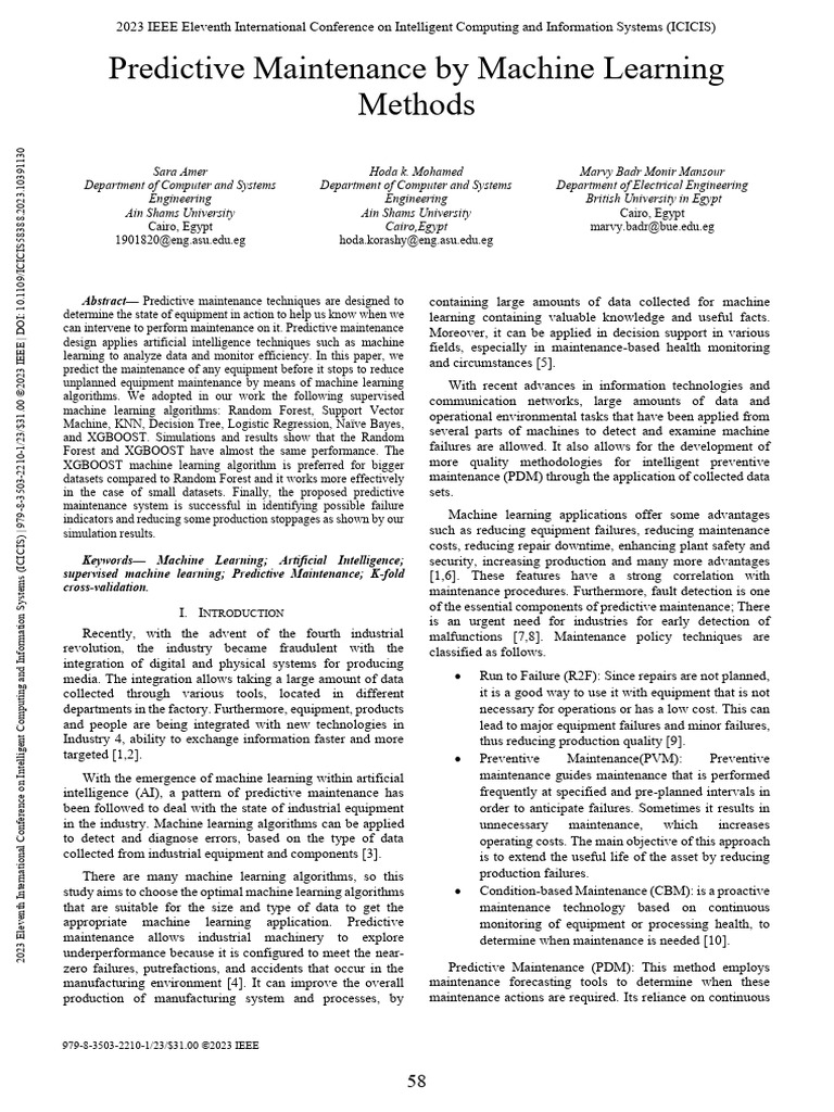 Machine Learning for Predictive Maintenance | PDF | Machine Learning ...