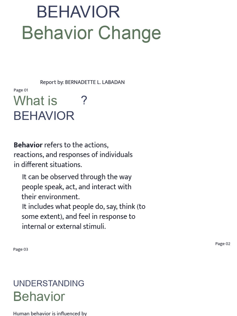 BEHAVIOR, BEHAVIOR CHANGE | PDF | Behavior | Self Efficacy