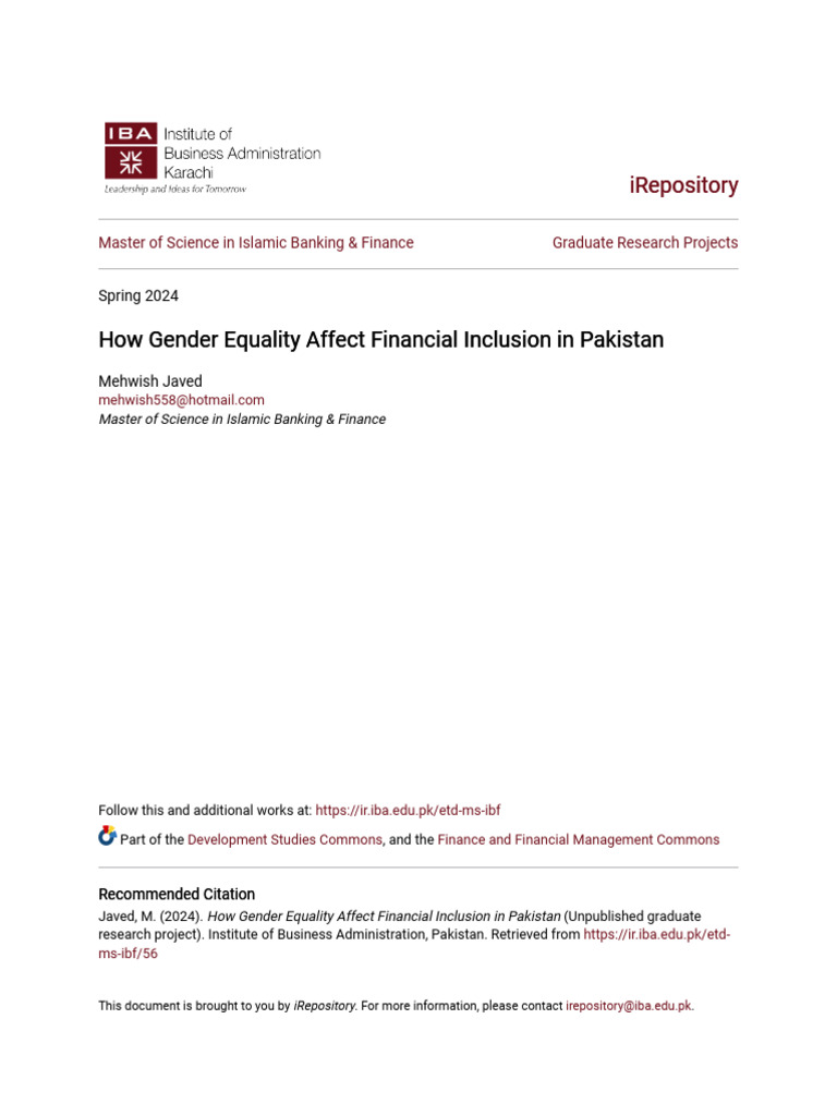 Gender Equality and Financial Inclusion in Pakistan | PDF | Financial ...