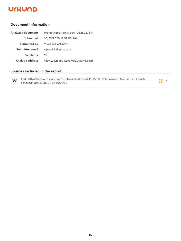 Urkund Report - Project Report New - Doc (D82502753) | PDF | Conflict ...