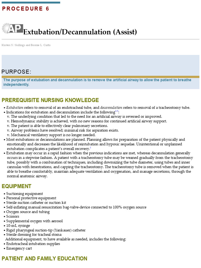 Extubation and Decannulation Procedure Guide | PDF | Clinical Medicine ...
