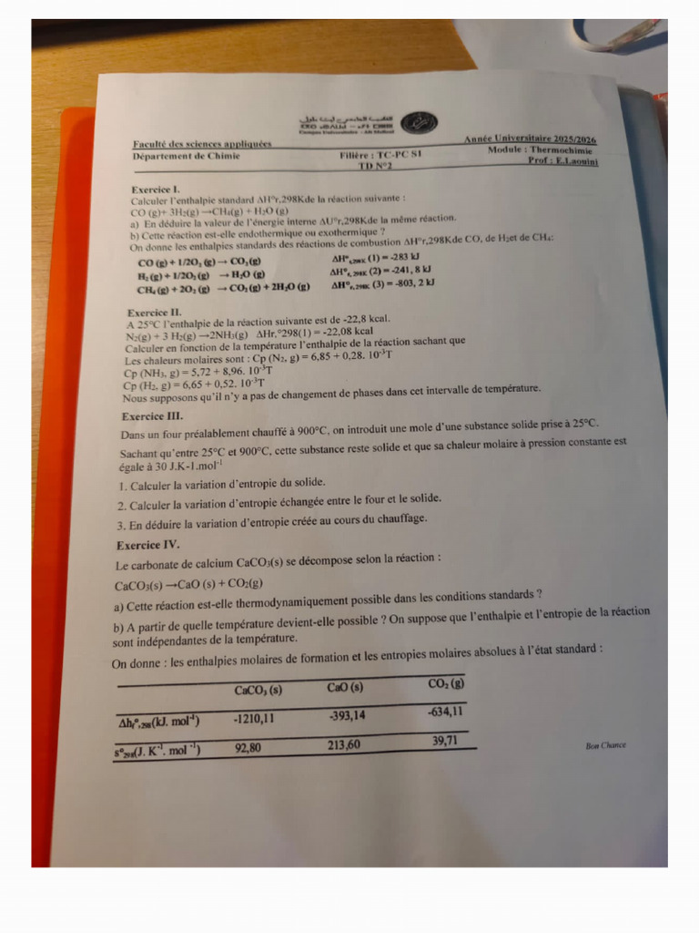 Correction TD3 Thermochimie | PDF