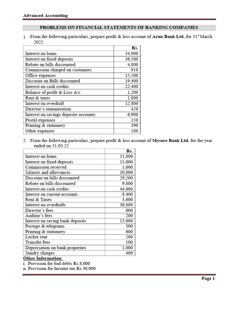 Problems on Banking Company Accounts | PDF | Debits And Credits | Banks