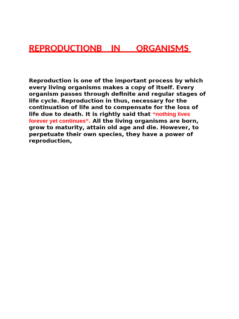 Reproductionb in Organisms | PDF