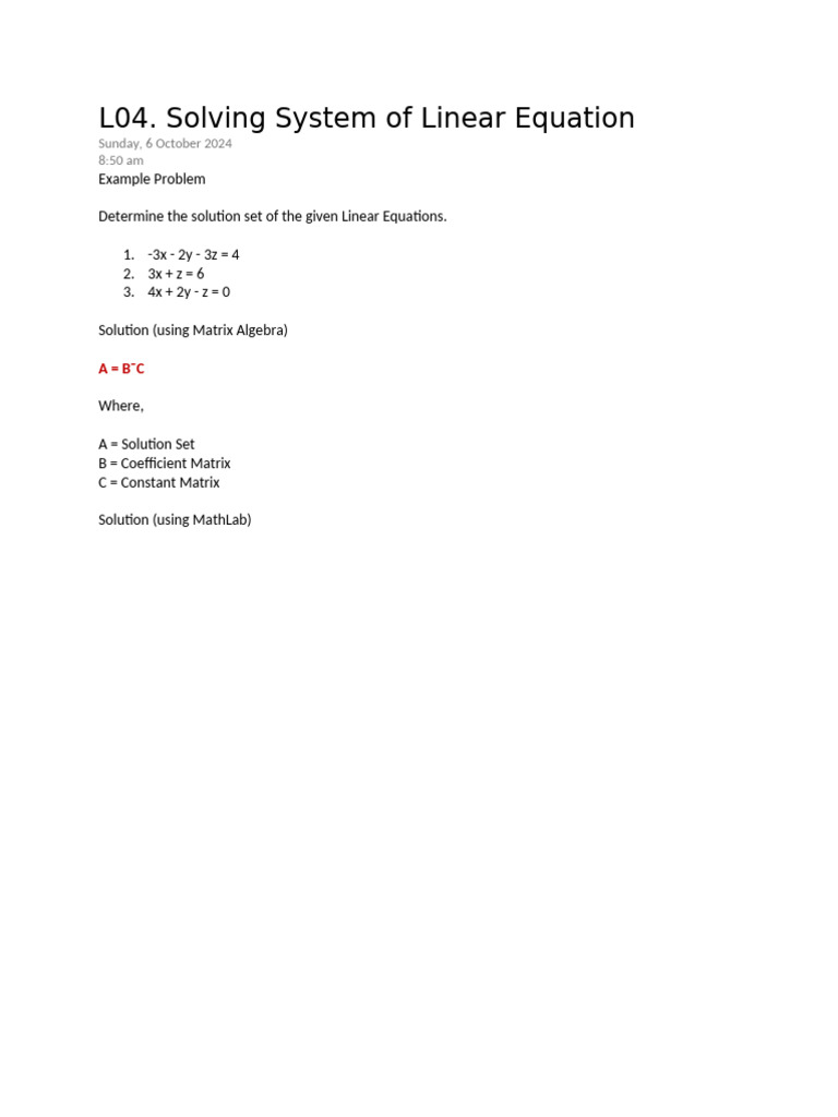 L04. Solving System of Linear Equation | PDF