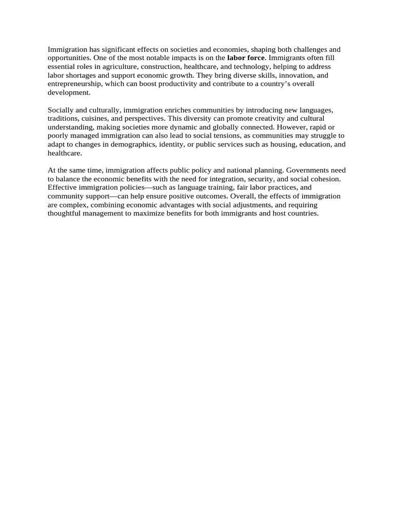 Impact of Immigration on Economy and Society | PDF