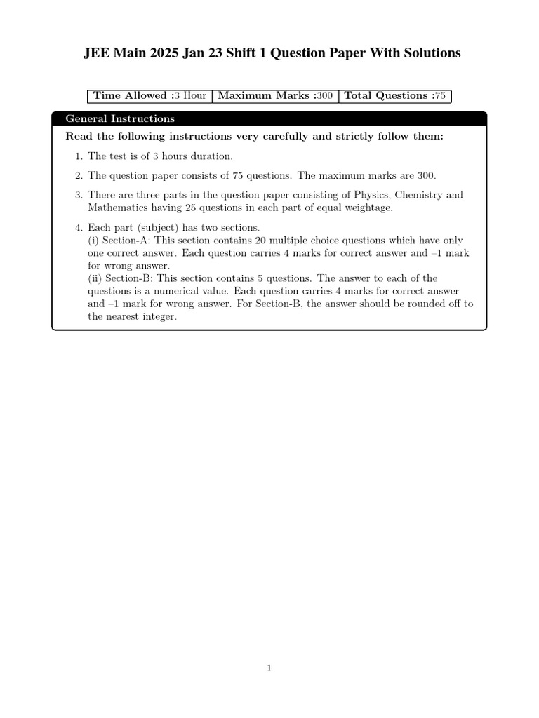 JEE Main 2025 Shift 1 Question Paper | PDF | Trigonometric Functions ...