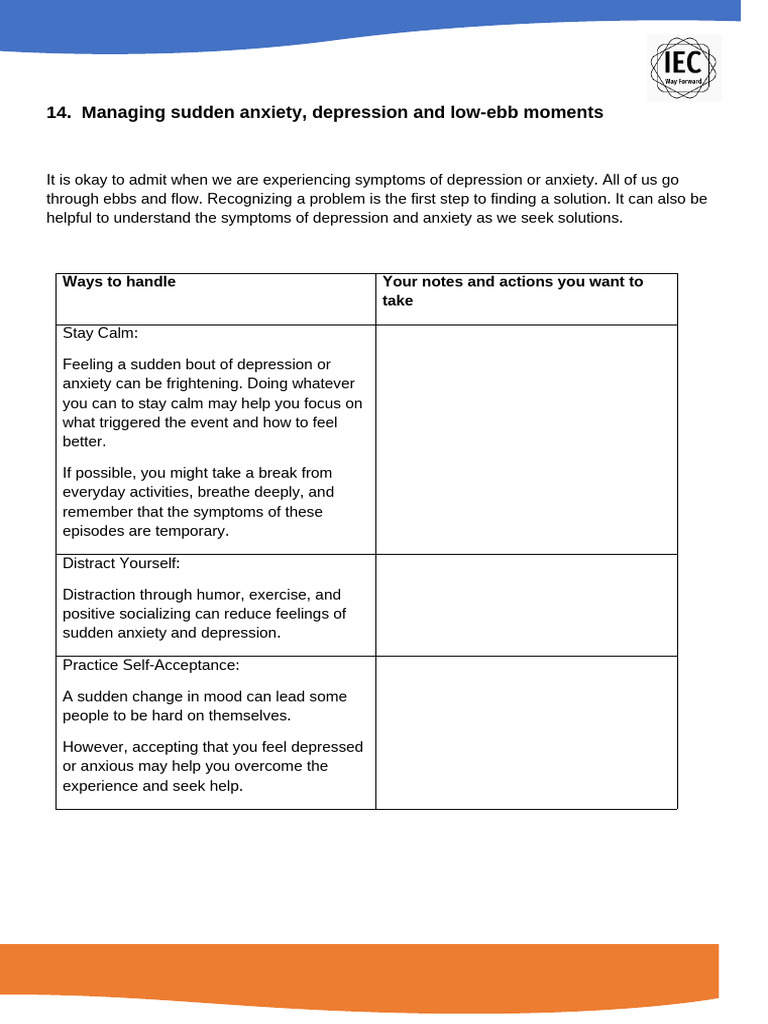 Managing Sudden Depression and Low-Ebb Moments | PDF