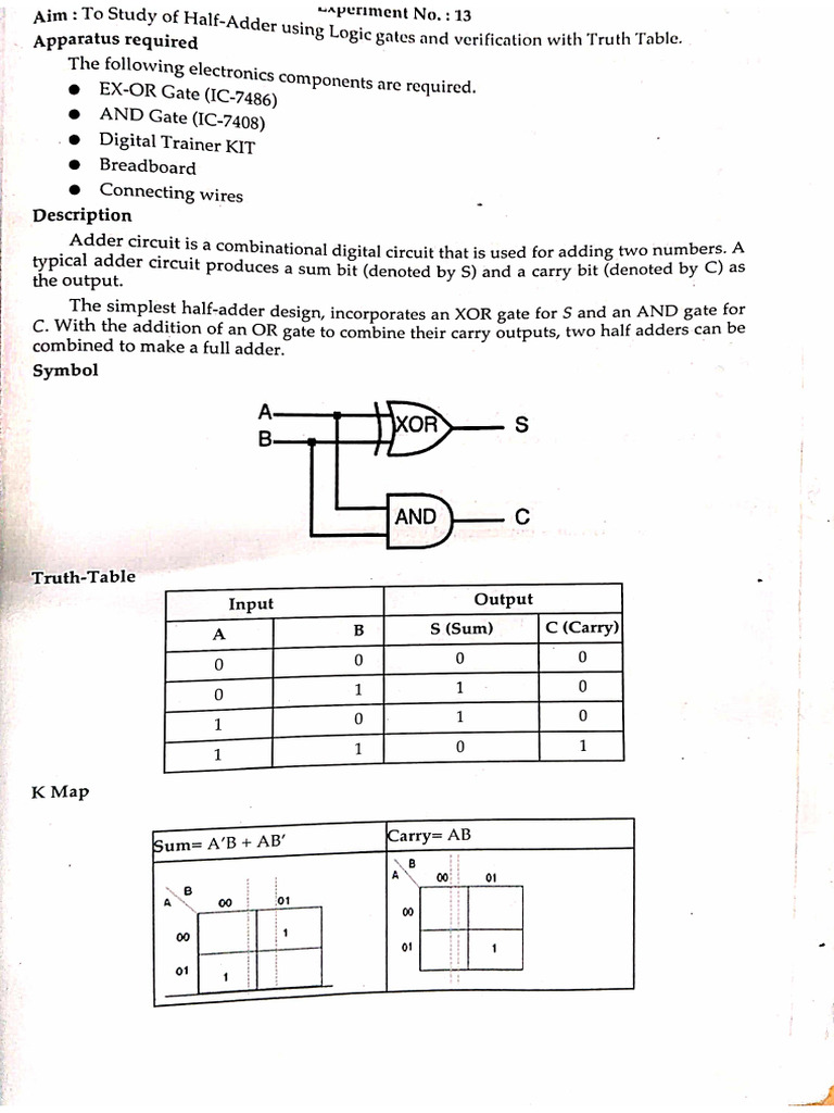 Practical 6th Half Adder | PDF