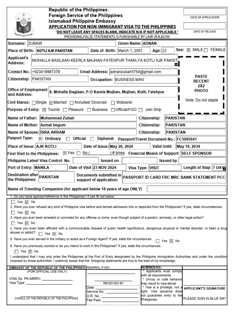FORM A9 | PDF | Travel Visa | Passport