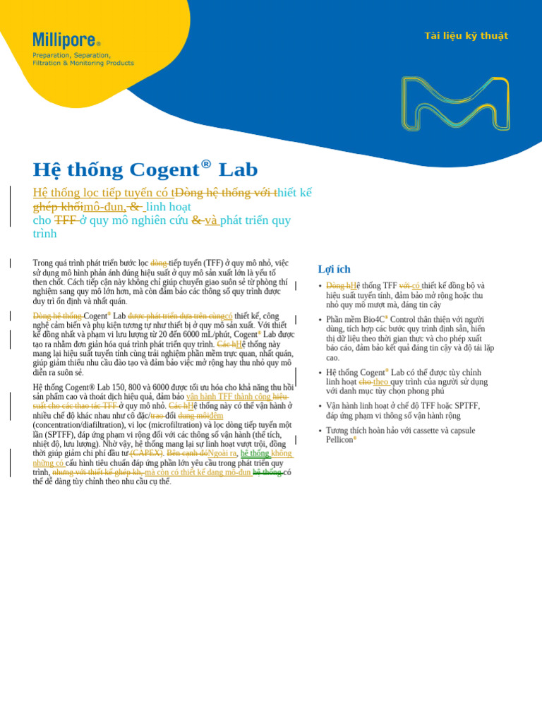 Lọc Tiếp Tuyến Cogent Lab - Data Sheet | PDF