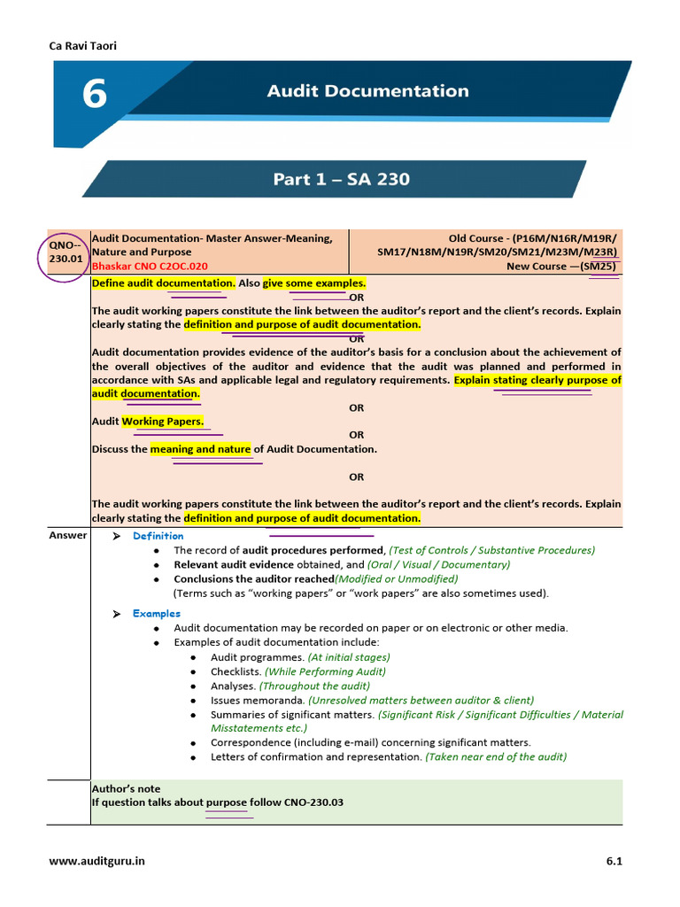 Ch. 06 Param QB CA Inter Audit With Markings | PDF | Audit | Auditor's ...