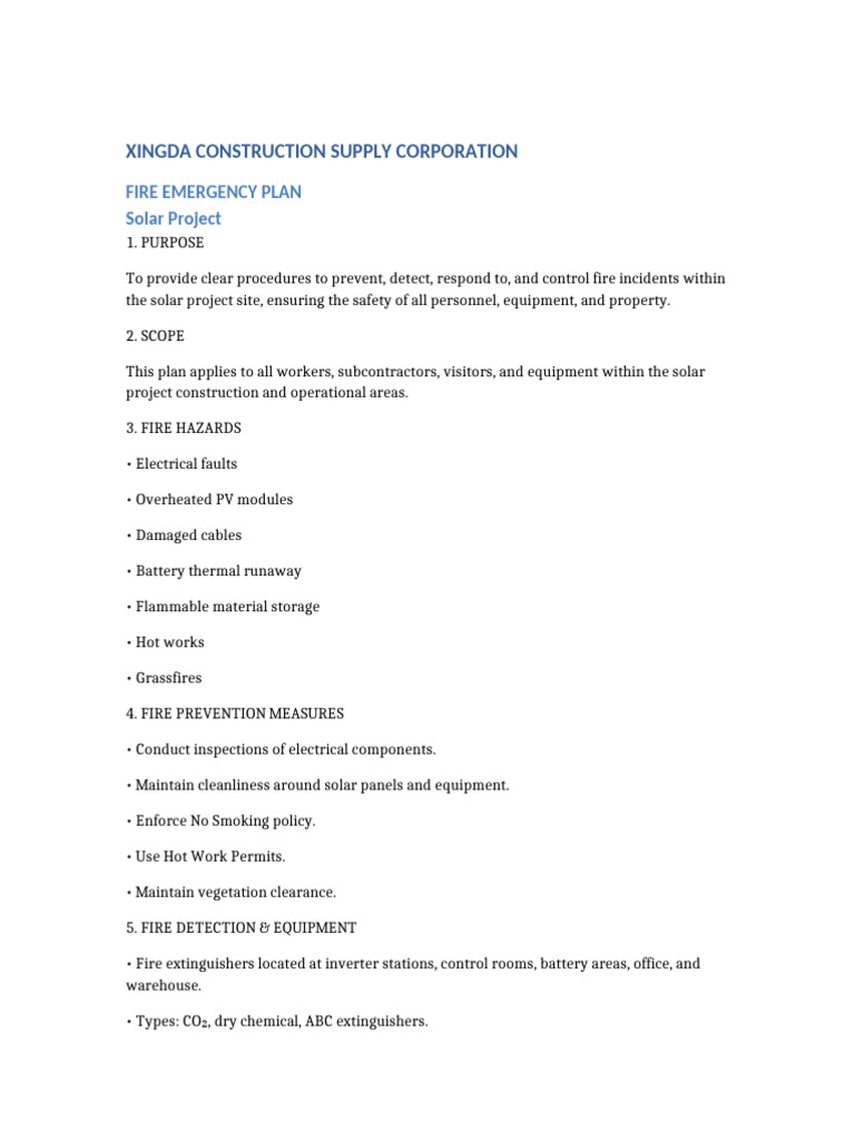Solar Project Fire Emergency Plan | PDF