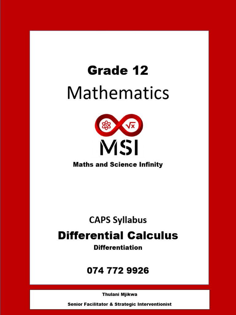 Grade 12 Differential Calculus Guide | PDF | Area | Tangent