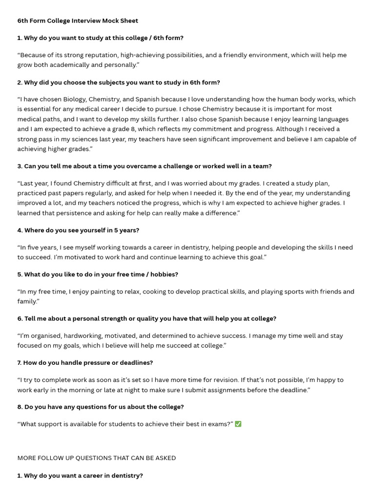6th Form College Interview Preparation Guide | PDF | Learning ...