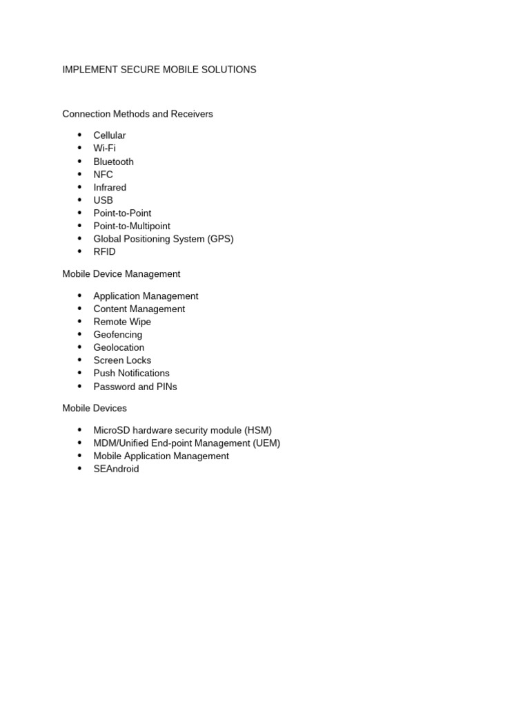 Lesson 13 - Implement Secure Mobile Solutions | PDF