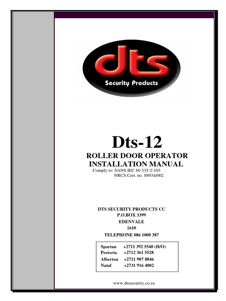 DTS 12 Roller Instruction Manual | PDF | Switch | Door