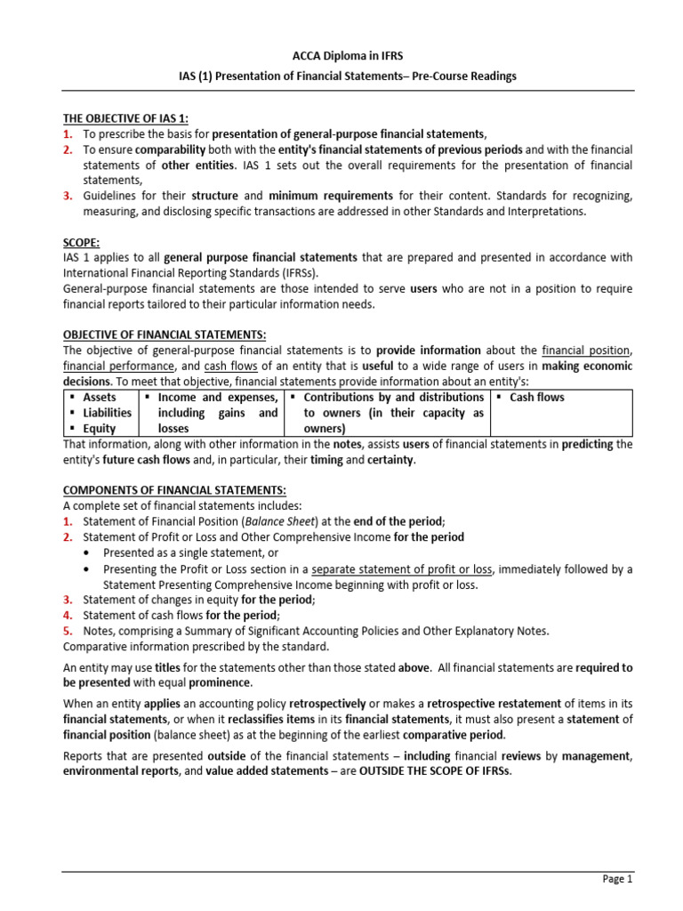 IAS 1: Financial Statement Presentation Guide | PDF | International ...