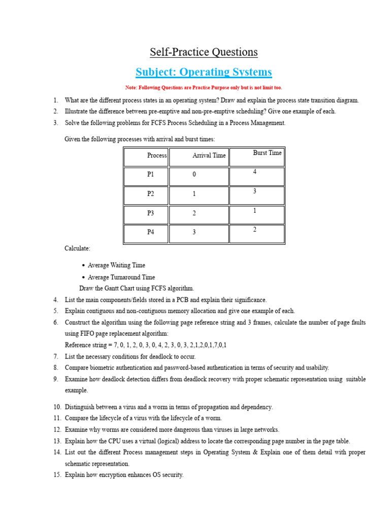 Operating Systems Self-Practice Questions | PDF | Scheduling (Computing ...