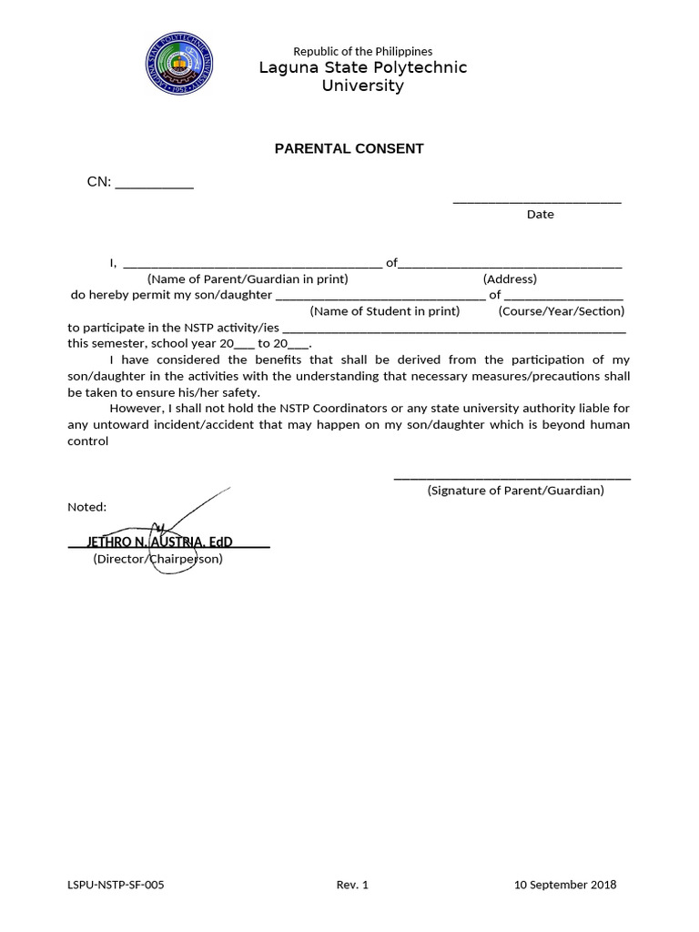 Parental Consent Form for NSTP Activities | PDF