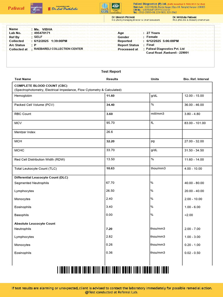 Blood Test Report | PDF | White Blood Cell | Medical Tests