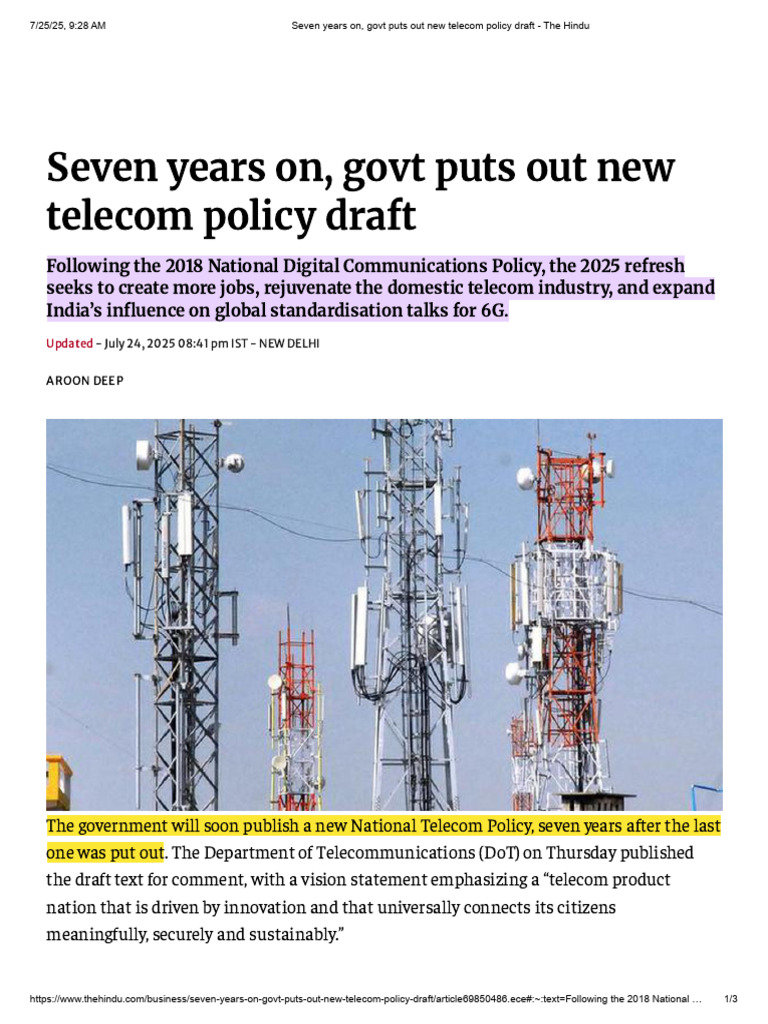 Seven Years On, Govt Puts Out New Telecom Policy Draft | PDF ...