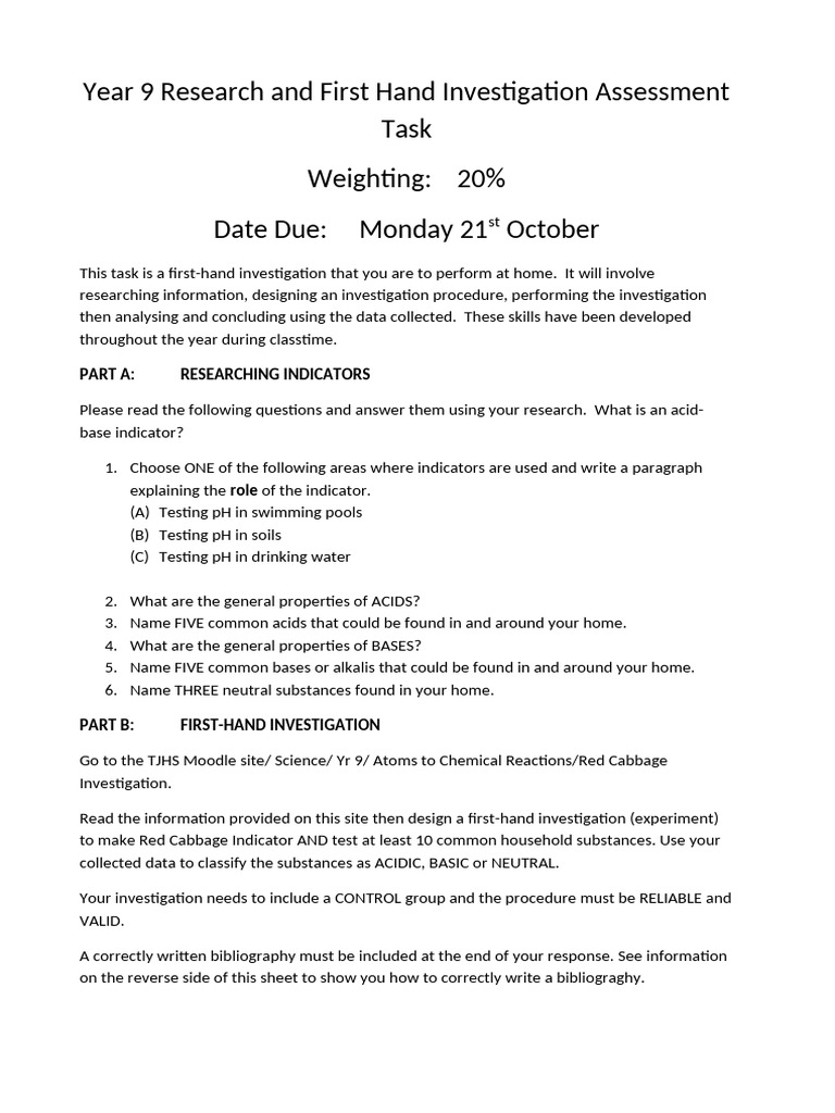 Year 9 Research and First Hand Investigation Assessment Task - Red ...