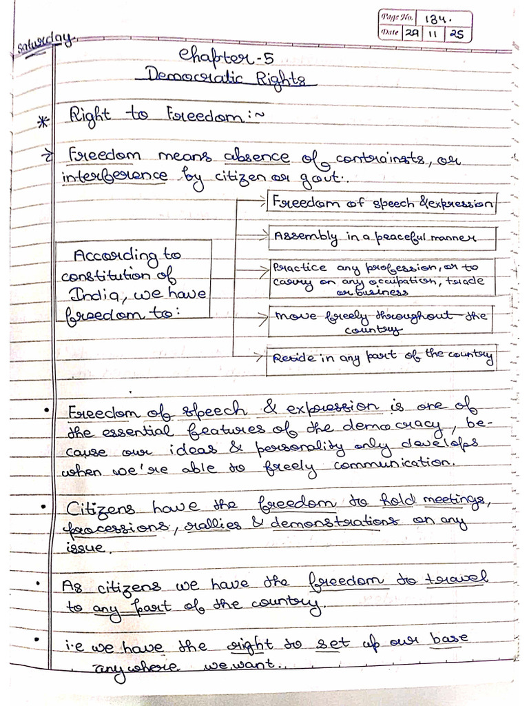 Continuation Notes of Chapter Democratic Rights Civics | PDF