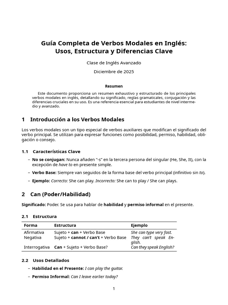 Verbos Modales en Inglés: Guía Completa | PDF | Verbo | Lingüística