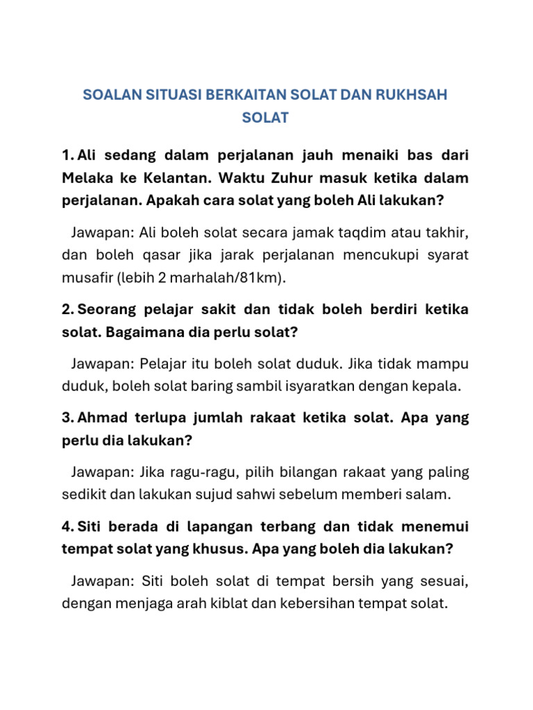 Panduan Solat dan Rukhsa dalam Situasi Berbeza | PDF
