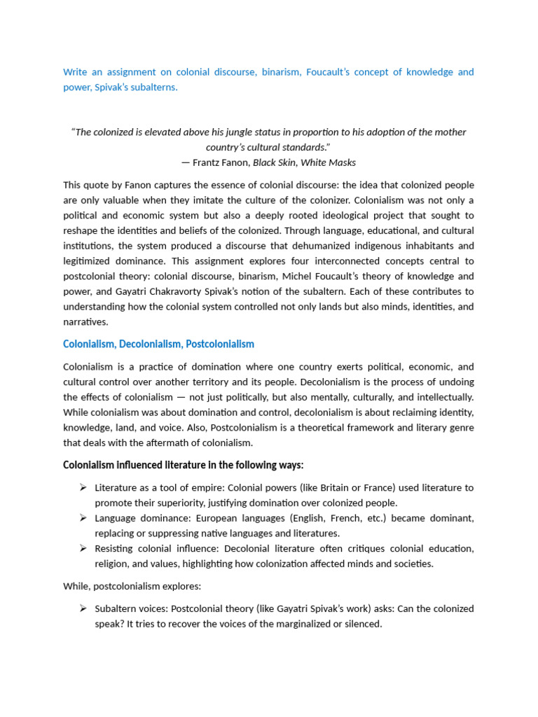 Assignment 414 1 | PDF | Postcolonialism | Colonialism