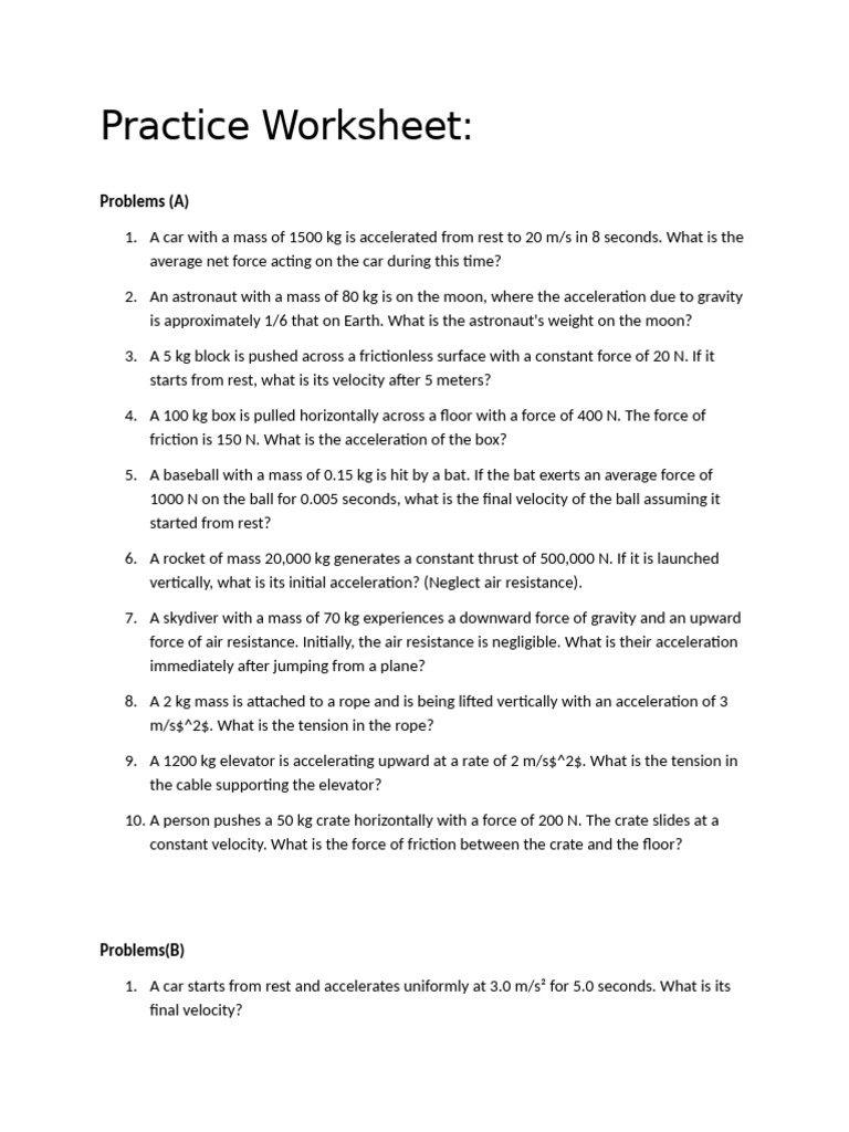 Practice Worksheet | PDF | Force | Series And Parallel Circuits