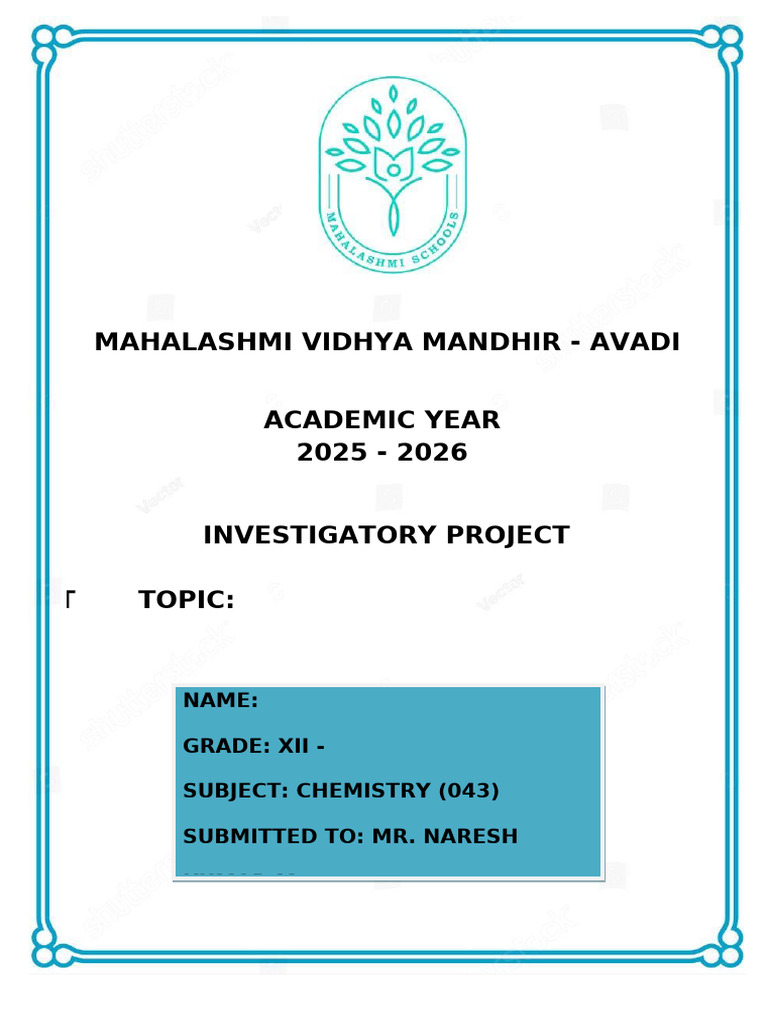 Chemistry Investigatory Project 2025-26 | PDF