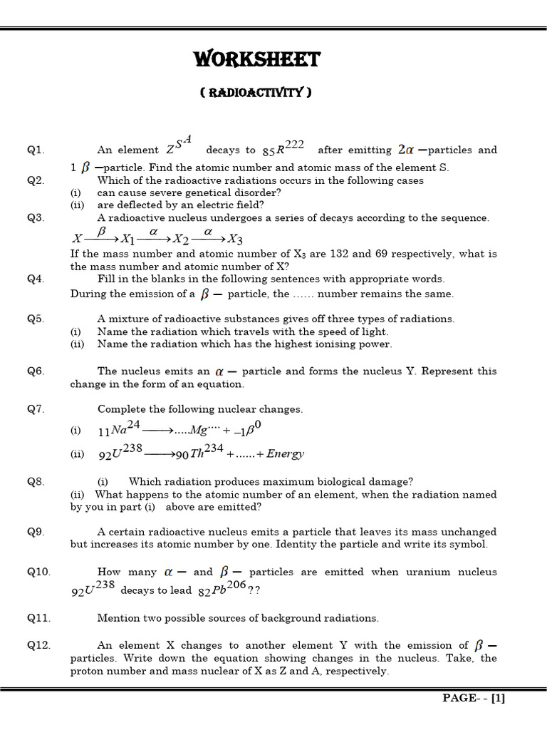 Radioactivity Worksheet with Questions | PDF | Radioactive Decay ...