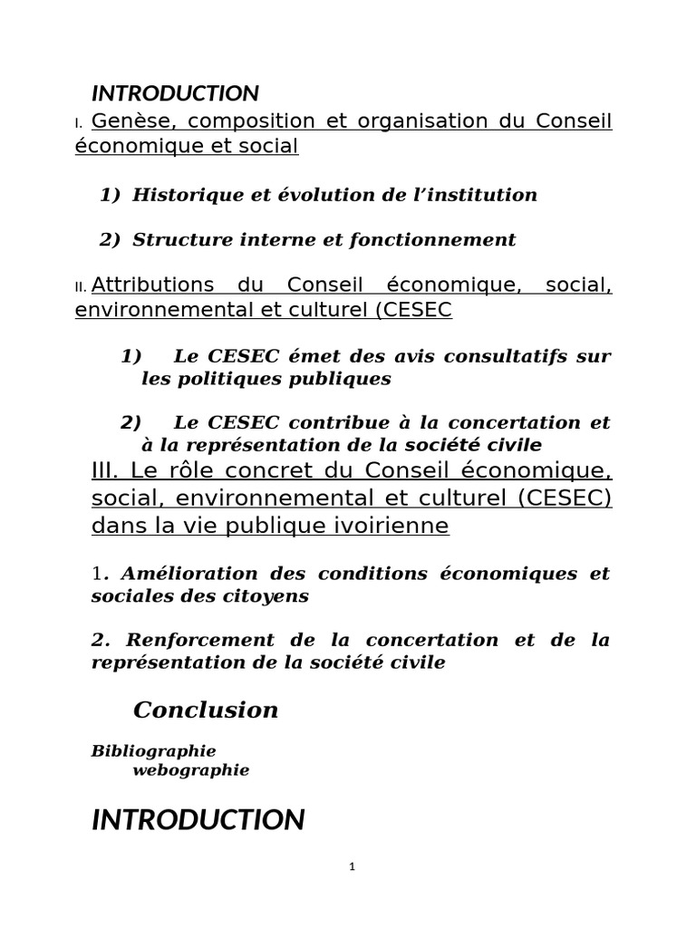 Rôle et Attributions du CESEC en Côte d'Ivoire | PDF | Côte d'Ivoire ...