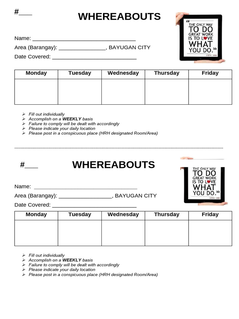 Weekly Location Tracking Form | PDF