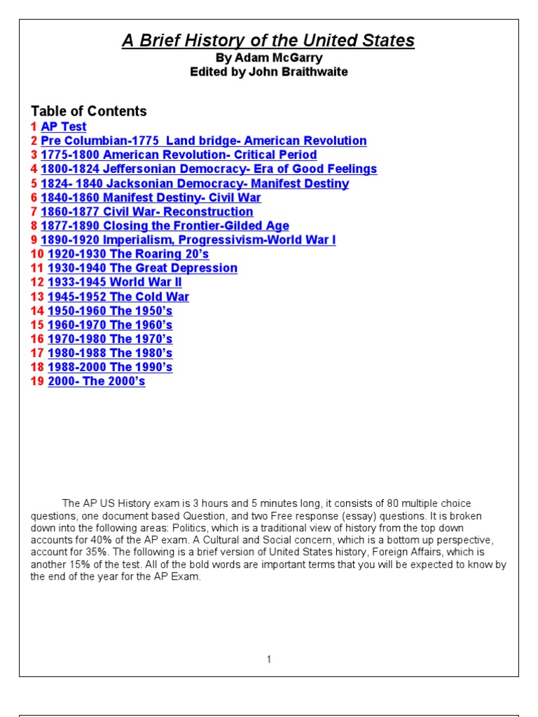 A Brief History of The United States-Braithwaite-McGarry Version | PDF ...