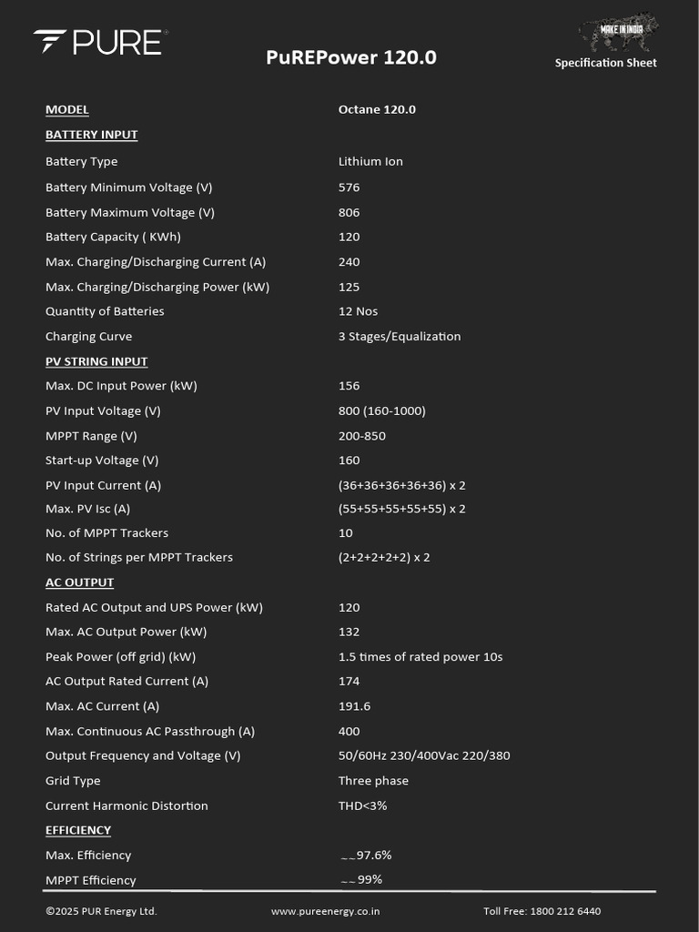 PuREPower 120.0 Specification Sheet | PDF | Alternating Current ...