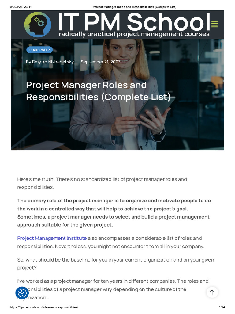 Project Manager Roles & Responsibilities Guide | PDF | Project ...