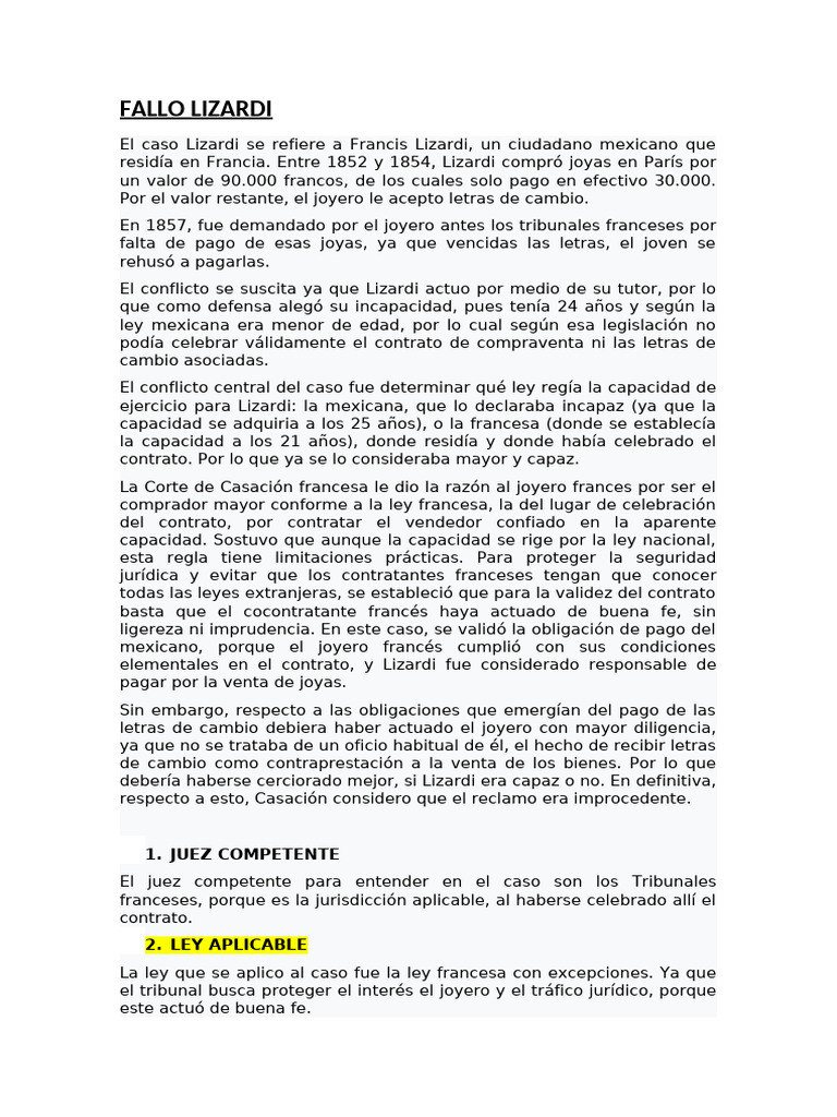Caso Lizardi: Capacidad y Contratos Internacionales | PDF | Francia ...