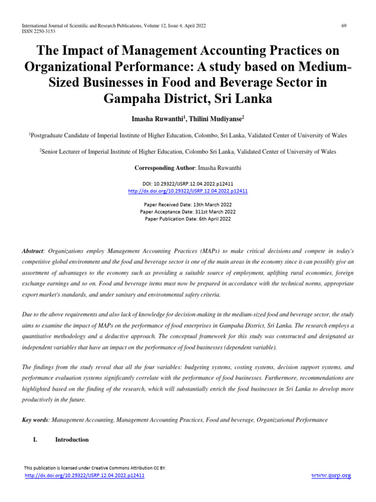 Impact of Management Accounting on Performance | PDF | Survey ...