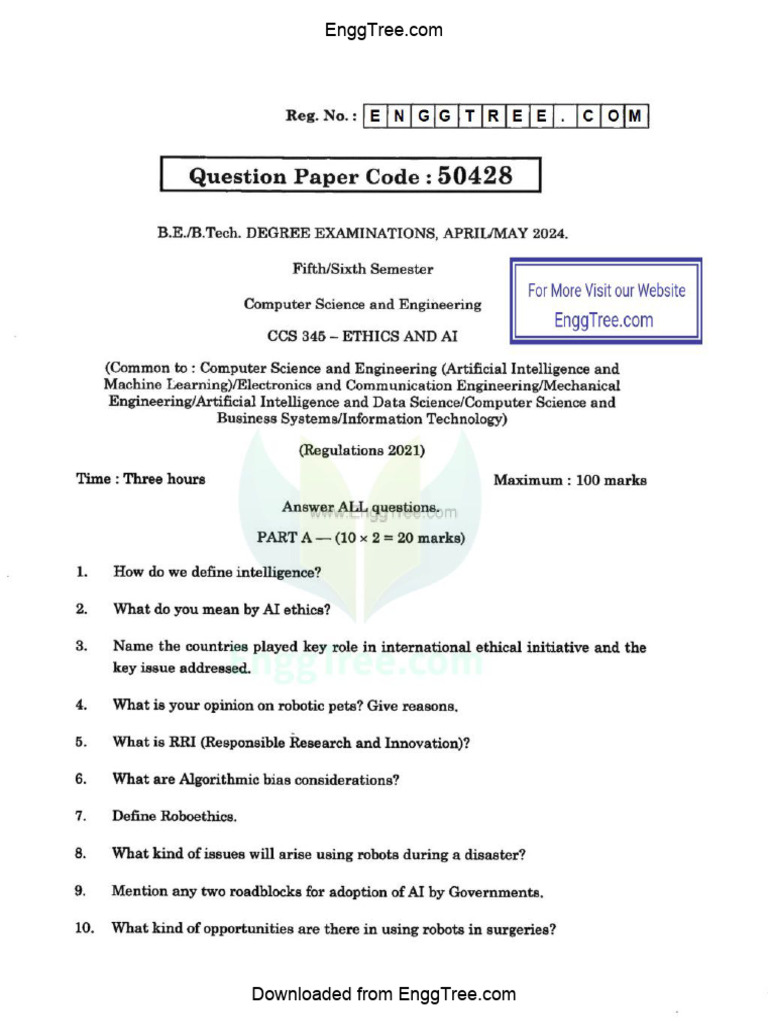 CCS345 Ethics and AI Apr May 2024 Question Paper Download | PDF