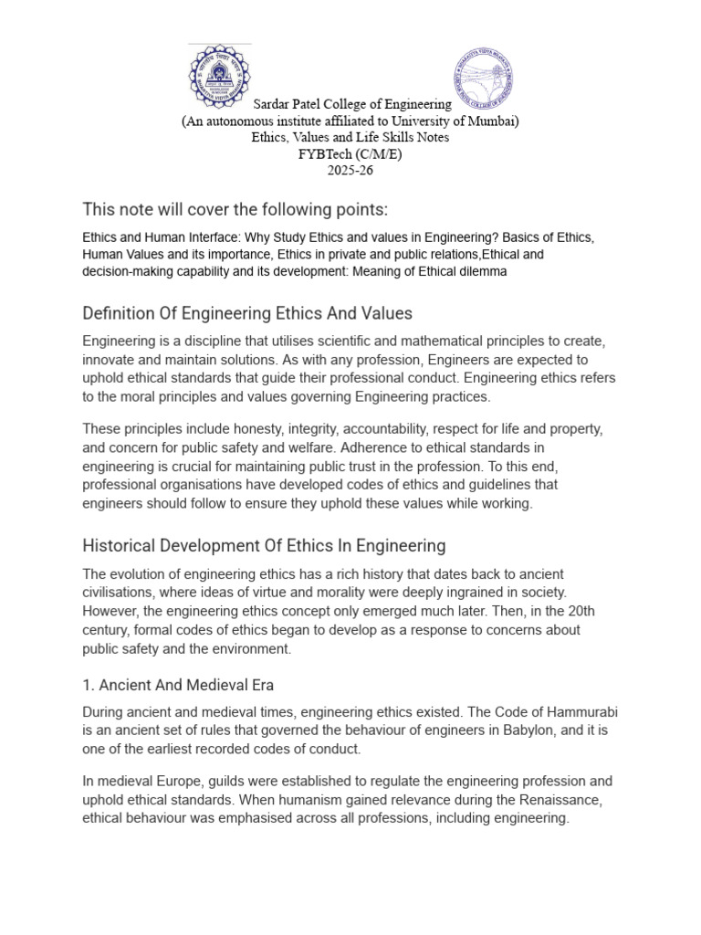 Engineering Ethics and Values Overview | PDF | Value (Ethics) | Integrity