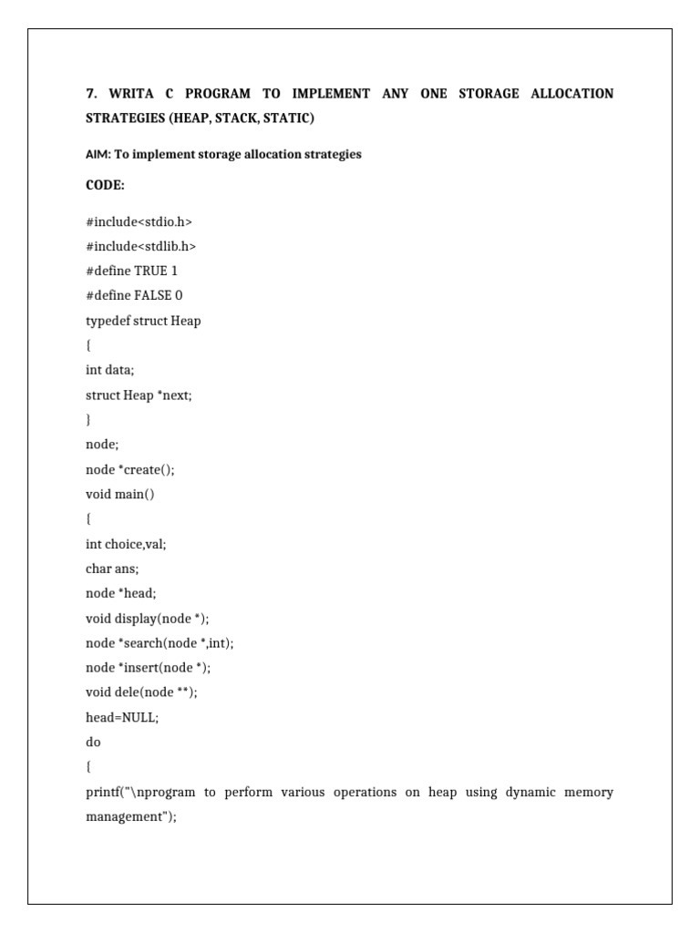 7q.write A C Program To Implemnt Storage Allocation Strategies | PDF ...