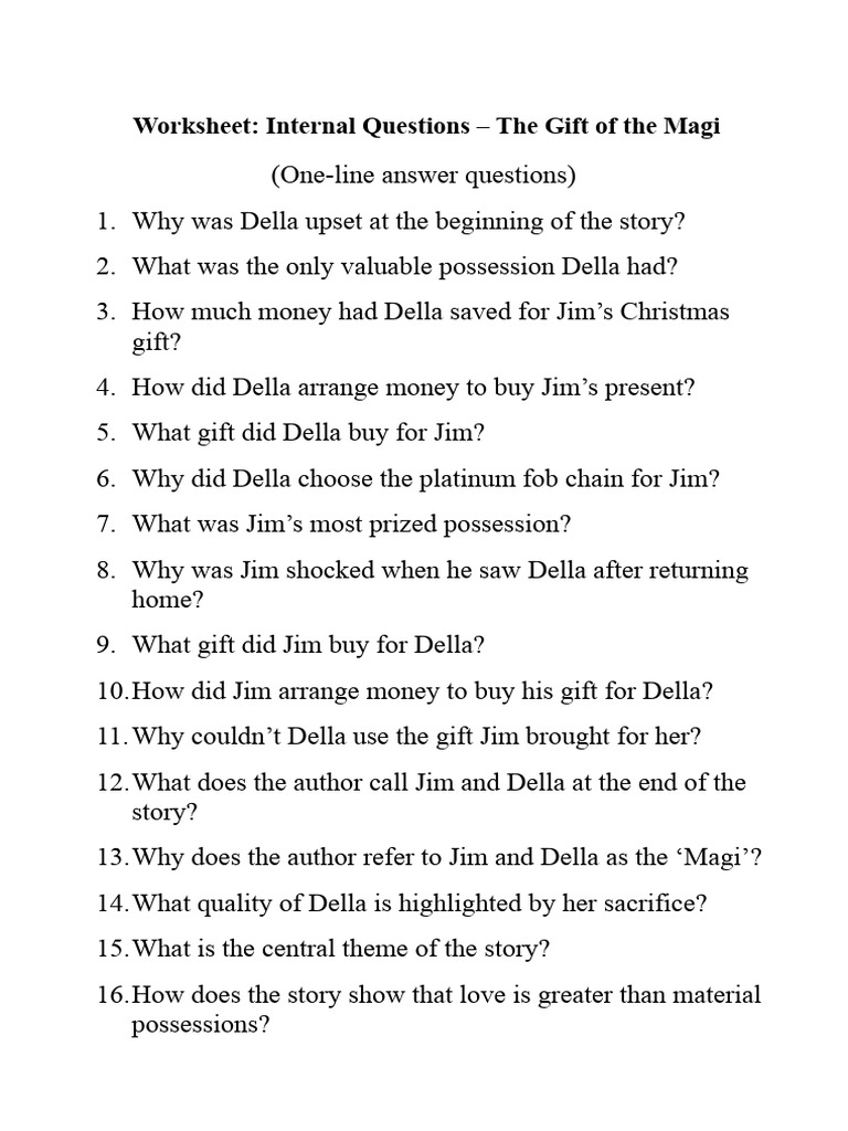 Internal Questions on The Gift of the Magi | PDF