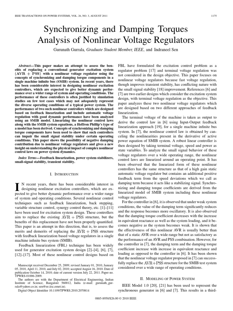 Synchronizing and Damping Torques Analysis of Nonlinear Voltage ...