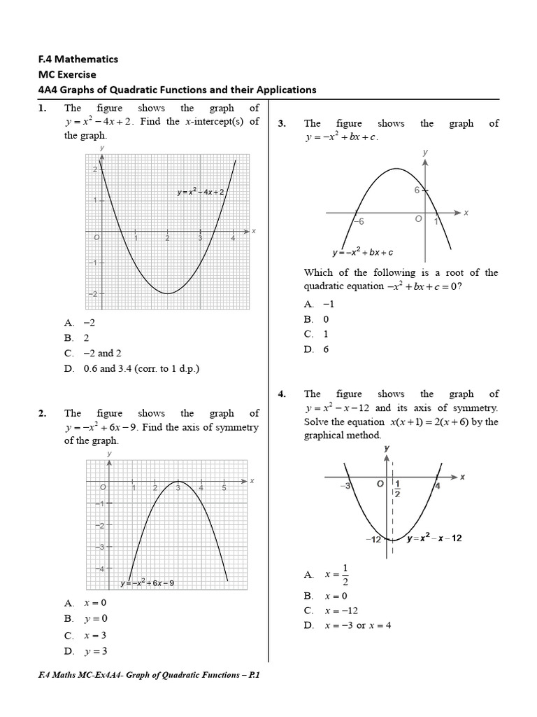 F.4 Quadratic Functions Graph Exercises | PDF | Area | Quadratic Equation