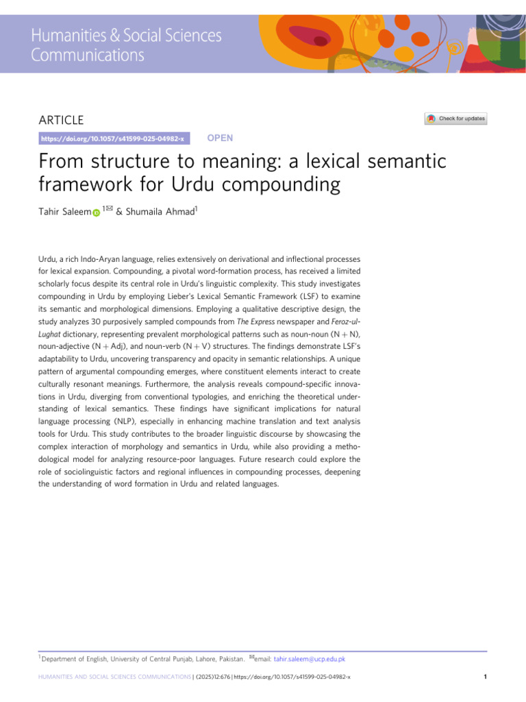 From Structure To Meaning: A Lexical Semantic Framework For Urdu ...